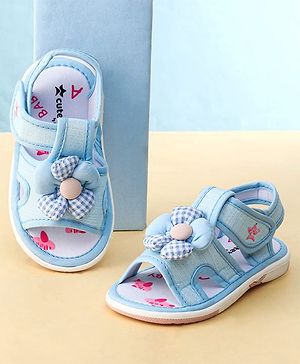 Cute Walk by Babyhug Printed Sandals With Velcro Closure & Floral Applique - Light Blue