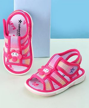 Cute Walk by Babyhug Sandals with Velcro Closure & Floral Applique - Dark Pink