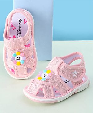 Cute Walk by Babyhug Sandals with Velcro Closure & Floral Applique - Pink