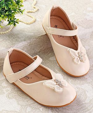 Cute Walk by Babyhug Ballerinas with Velcro Closure & Butterfly Applique  - Beige