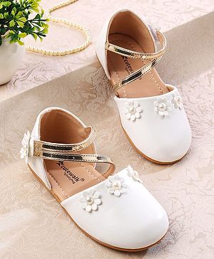 Cute Walk by Babyhug Velcro Closure Ballerina with Floral Applique  - White