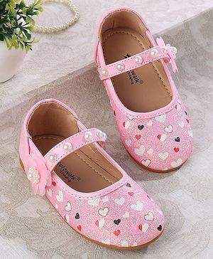 Cute Walk by Babyhug Ballerina with Velcro Closer & Hearts Print - Pink