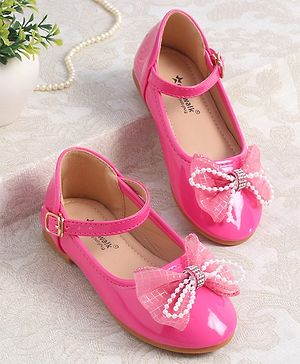 Cute Walk by Babyhug Clip Closure Ballerina with Bow Applique & Pearl Detailing - Fuchsia