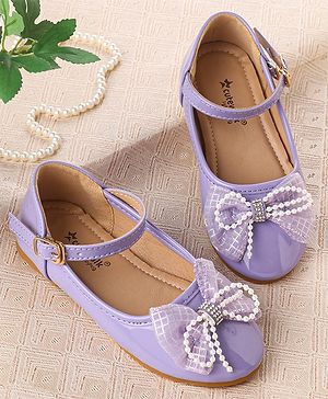 Cute Walk by Babyhug Clip Closure Ballerina with Bow Applique & Pearl Detailing - Purple