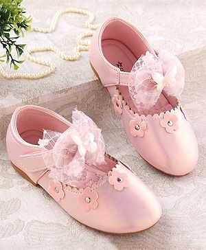 Cute Walk by Babyhug Velcro Closure Ballerina with Butterfly & Floral Applique - Pink