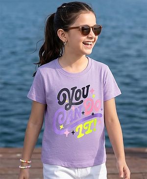 Pine Kids Cotton Knit Half Sleeves T-Shirt with Text Print - Lavender
