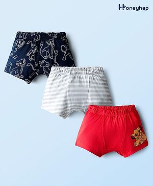 HoneyHap Disney Single Jersey Knit Trunks With Lion King Graphics Pack Of 3 - Red Navy Blue & White