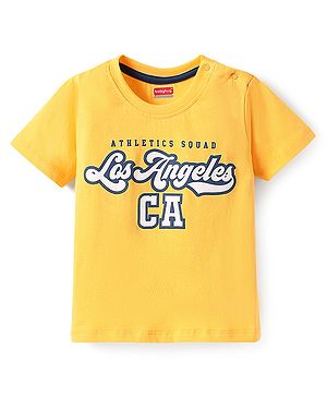 Babyhug Cotton Knit Half Sleeves T-Shirt with Los Angeles Text Print - Yellow