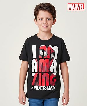 Pine Kids Marvel Single Jersey Knit Half Sleeves T-Shirt with Spider Man Graphics - Black