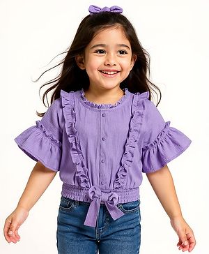 Babyhug Cotton Knit Half Sleeves Tops With Frill Detailing - Purple