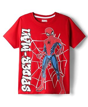 Pine Kids Marvel Single Jersey Knit Half Sleeves T-Shirt with Spider-Man Graphics - Red