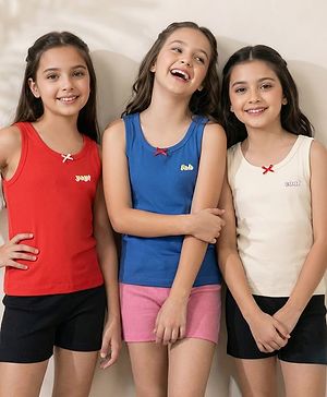 Pine Kids Cotton Lycra Knit Sleeveless Vests With Text Print Pack Of 3 (Colour May Vary)