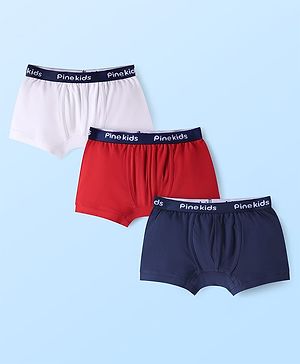 Pine Kids Cotton Knit Solid Trunks with Logo Embroidery Pack of 3 (Colour May Vary)