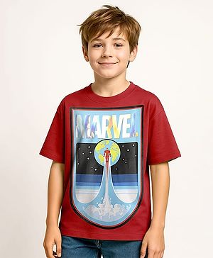 Pine Kids Marvel Single Jersey Knit Oversized Drop Shoulder Half Sleeve T-Shirt With Avengers Graphics - Yellow