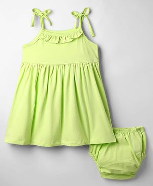 Babyhug Single Jersey Knit Sleeveless Solid Frock With Bloomer - Light Green