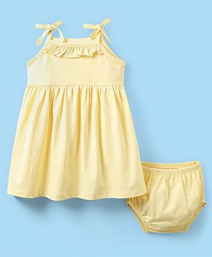 Babyhug Single Jersey Knit Sleeveless Solid Frocks with Bloomer - Cream