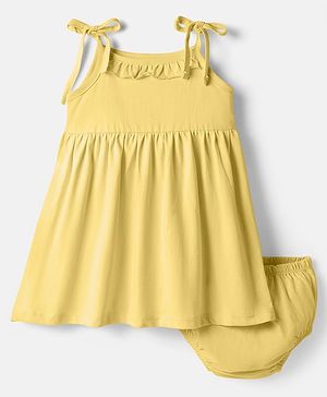 Babyhug Single Jersey Knit Sleeveless Solid Frock With Bloomer - Yellow
