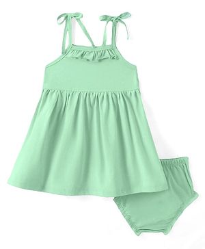 Babyhug Single Jersey Knit Solid Colour Sleeveless Frock With Bloomer - Light Green