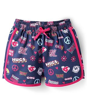 Pine Kids Looper Knit Mid Thigh Length Shorts with Text Print - Navy Blue