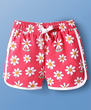 Pine Kids Looper Knit Mid Thigh Length Shorts with Floral Print - Dark Pink