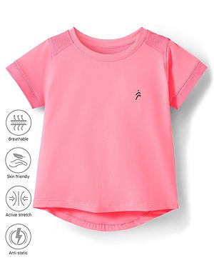 Pine Active Knit Half Sleeves High Stretch Skin Friendly Solid T-Shirt - Pink