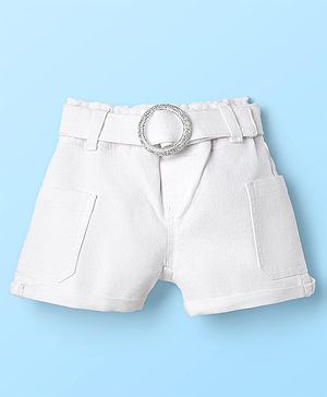 Babyhug Mid Thigh Denim Washed Shorts With Stretch - White