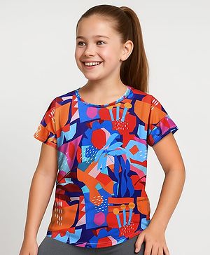 Pine Active Knit Half Sleeves Printed T-Shirt - Blue & Red