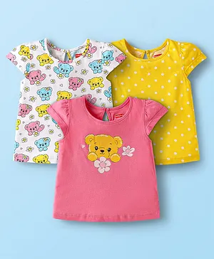 Babyhug Cotton Knit Cap Sleeves
                              T-Shirts with Bear Print Pack of 3 - Pink
                              White & Yellow