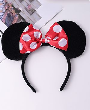 Babyhug Hairband with Bow & Ear Applique Free Size - Black & Red