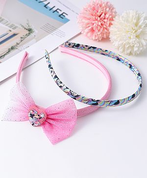 Babyhug Hairbands with Bow Applique & Minnie Mouse Print Pack of 2 Free Size - Pink