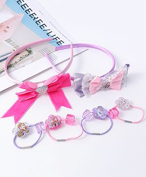 Babyhug Disney Hair Accessories Combo Sets With Bow Applique & Frozen Theme - Purple & Pink