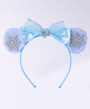 Babyhug Disney Hairband with Bow Applique & Sequin Detailing - Light Blue