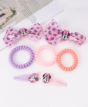Babyhug Disney Free Size Hair Accessories Combo Set with Minnie Mouse Applique - Pink & Purple
