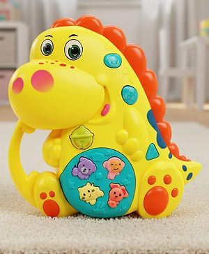 Babyhug Dino Musical Piano with Lights and Animal Sounds- Yellow| Volume Control| Early Learning Toy| Musical Toy with Flashing Lights| Drum & Piano| Gift for Boys & Girls| BIS Certified