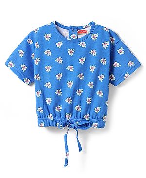 Babyhug Cotton Knit Half Sleeves Top with Floral Print - Blue