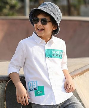 Pine Kids Cotton Woven Full Sleeves Printed Shirt - White