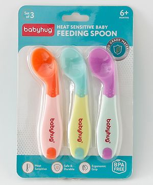 Babyhug Heat Sensitive Baby Feeding Spoon Pack of 3 - Orange Light Blue & Purple