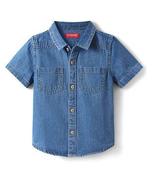 Babyhug Cotton Woven Half Sleeves Denim Shirt with Beach Theme - Blue