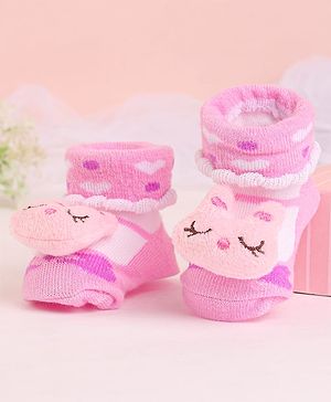 Cute Walk by Babyhug Socks With Bunny Face Applique - Pink