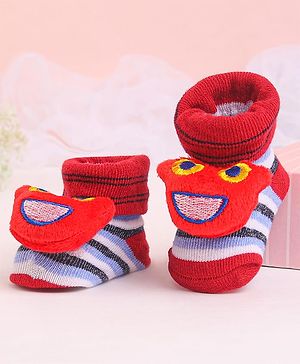 Cute Walk by Babyhug Socks With Striped & Cartoon Applique - White