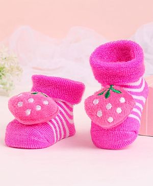 Cute Walk by Babyhug Socks With Striped & Strawberry Applique - Pink