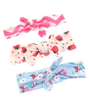 Babyhug Bonfino Printed Headbands with Bow Applique Pack of 3 - Pink & Blue