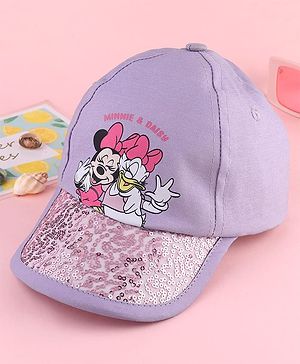Babyhug Disney Cotton Woven Summer Cap with Minnie Mouse and Daisy Graphics Lilac - Diameter 14 cm