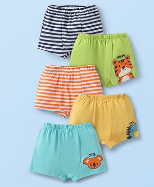 Doodle Poodle 100% Cotton Single Jersey Knit Trunk With Stripes & Animal Print Pack Of 5 - Multicolour