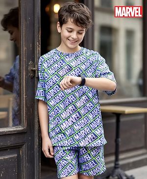 Pine Kids Marvel Single Jersey Knit Half Drop Shoulder Sleeves Oversized T-Shirt & Shorts Co-Ord Set With Avengers Graphics - Multicolor
