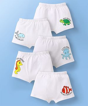Doodle Poodle 100% Cotton Knit Trunks with Animal Print Pack Of 5 - White
