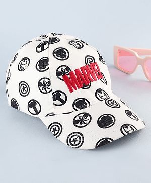 Pine Kids Marvel 100% Cotton Summer Cap With Avengers Print White - Circumference 54 cm