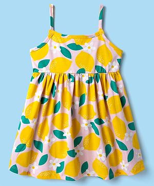 Babyhug Single Jersey Knit Sleeveless Frock with Lemon Print - Yellow