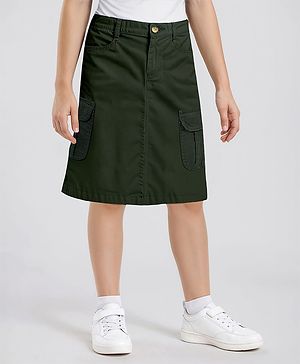 Pine Kids Cotton Woven Mid Calf Solid Skirt - Dark Olive Green