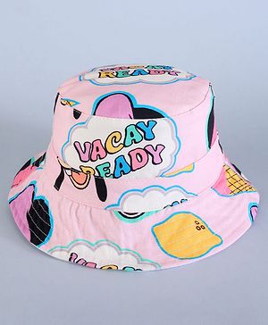 Babyhug Disney Cotton Woven Summer Cap With Minnie Mouse Family Print Pink - Diameter 18 cm